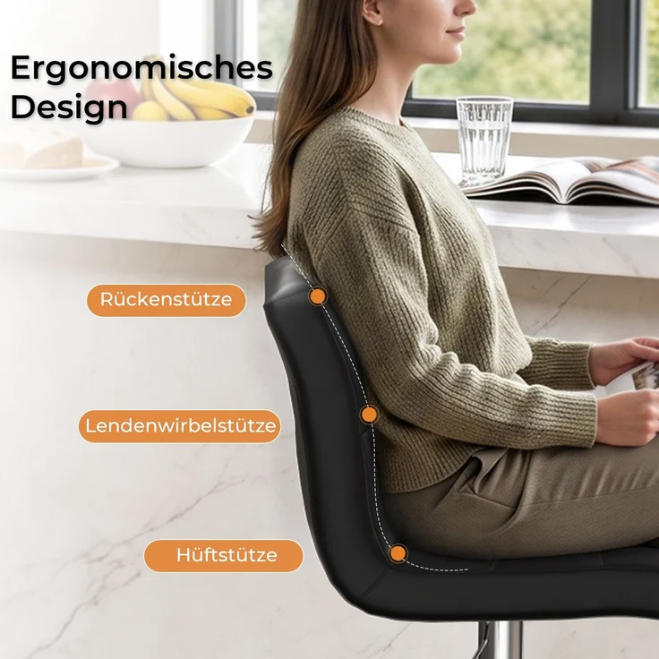 Botifly 2er Set Barhocker Schwarz Kunstleder Höhenverstellbar 60-80cm 360° Drehbar mit Fußstütze, SGS Zertifiziert für Küche Bar – Bild 7