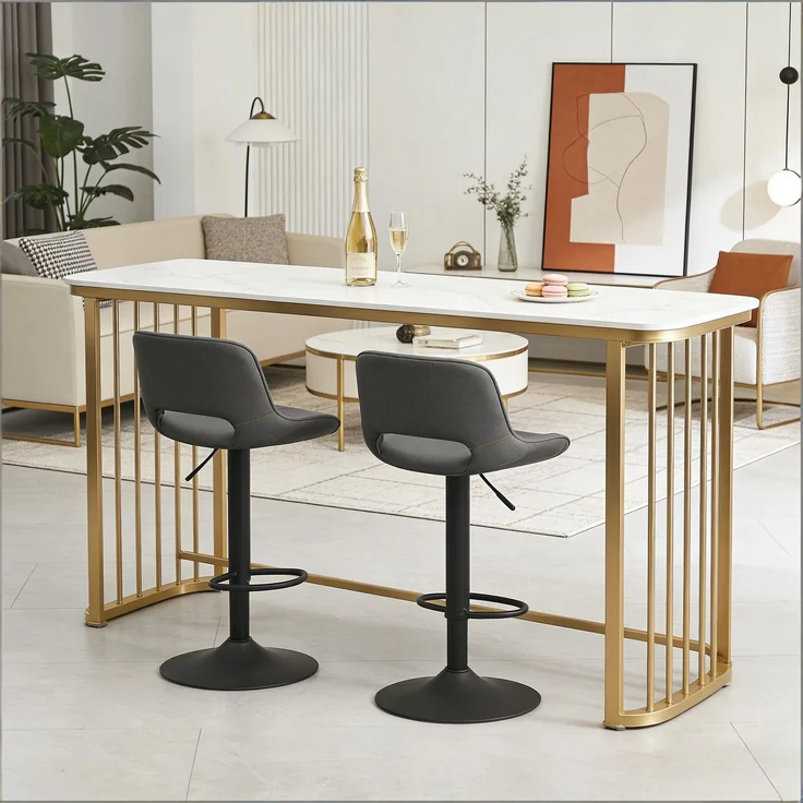 (old SKU:T5828P495833)Bequemer Barstuhl,Luxus Esszimmerstuhl,Schwenkbar Hocker für Patio, Hinterhof & Outdoor Bar(Nur Set von 2 Bar Hocker)--Grau--49x49x106cm--YOUDENOVA – Bild 3