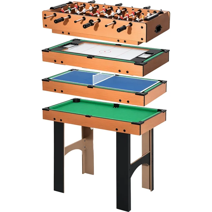 MELAYR, 2-in-1 Mini Tischkicker, Multispieltisch 4 in 1 kompakt, 92 x 78 x 80 cm, Naturholz+Schwarz