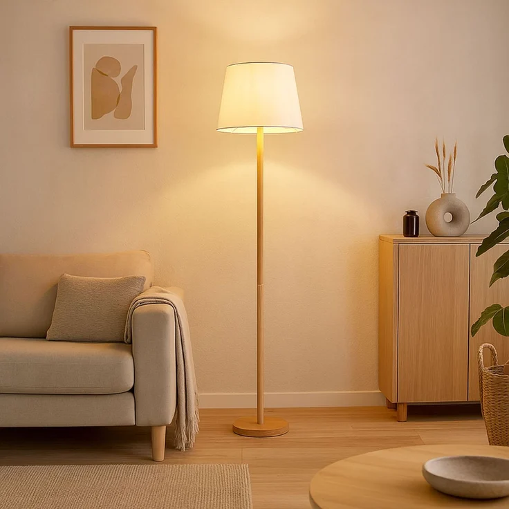 NOWA LED Stehlampe mit Fußschalter, inkl. Leuchtmittel, Warmweiß, Metall Holzoptik, 35 x 35 x 151 cm – Bild 3