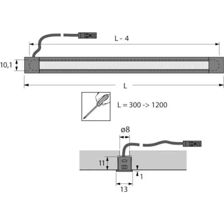 Halemeier FineLite NE nw, dimmbare LED-Einbauleuchte, 12VDC, 5.4W, 550mm, blendfrei mit transluzenter Opalabdeckung, IP 20, Energieeffizienz A – Bild 2