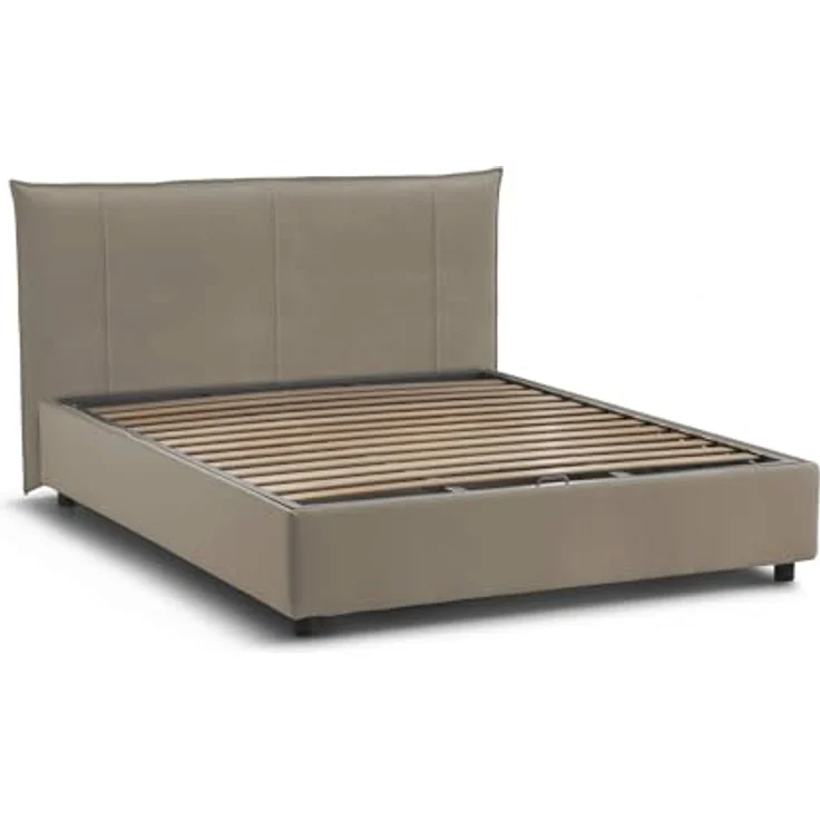 Talamo Italia - Celeste-Doppelbett, Bettkasten mit Stoffbezug, 100 % Made in Italy, Öffnung vorne, geeignet für Matratzen 160 x 190 cm, Taupe – Bild 5