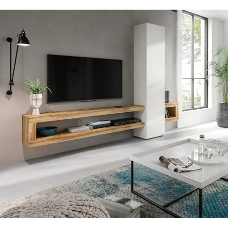 Xonox Wohnwand, Weiß, Holzwerkstoff, 240x190x35 cm, mit Push-to-Open-Funktion und offenen Fächern, ideal für modernes Wohnen – Bild 5