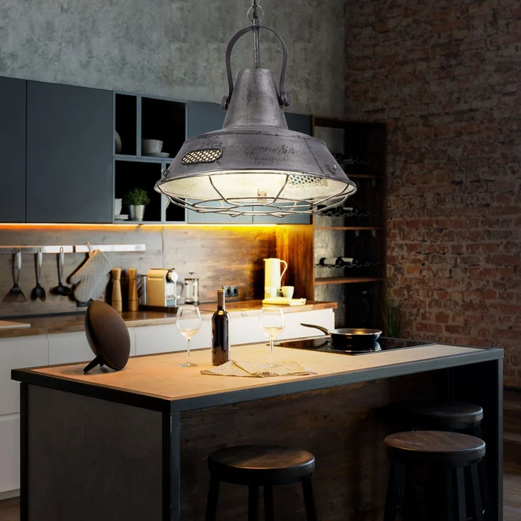 LED Hängelampe, Metall, Industrie, Laterne, silber SA – Bild 3