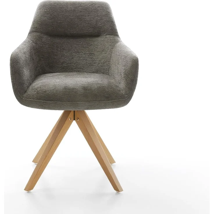 Drehstuhl Pejo-Flex Bouclé Soft Schlamm Holzgestell kantig Natur 180° drehbar Taschenfederkern – Bild 4