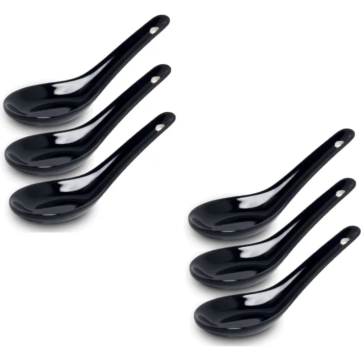 WestCraft Suppenlöffel White and black Series ASIATICA, Porzellan-Löffel-Set Asien / Ramen, 13 cm - Reis-Löffel - Suppen-Löffel, Servier-Löffel - Spoon-Set