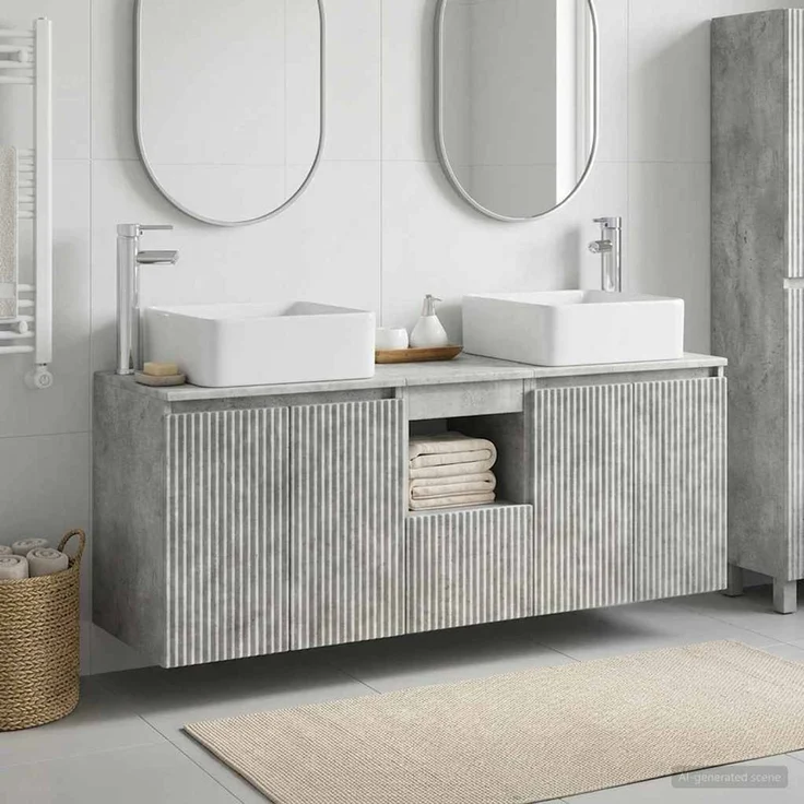 vidaXL Badezimmerschrank-Set 3 stk. Betongrau 129 x 41 x 80 cm 3405640 – Bild 1