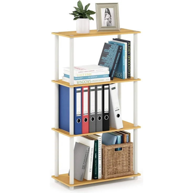 Furinno Turn-N-Tube 4-Stufe Mehrzweck-Regal, Buche / Weiß, 59.9 (Breite) x 109.9 (Höhe) x 29.7 (Tiefe) cm – Bild 1