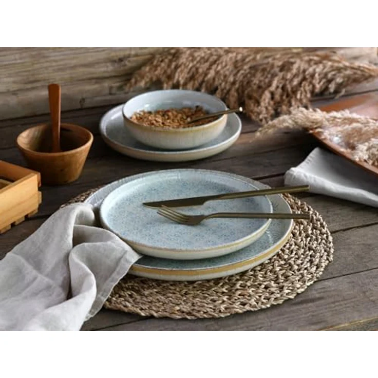 Creatable Tafelservice Uno Emiliana, 12-teiliges Geschirr-Set aus Keramik, creme und hellblau, lebensmittelecht und stapelbar – Bild 8