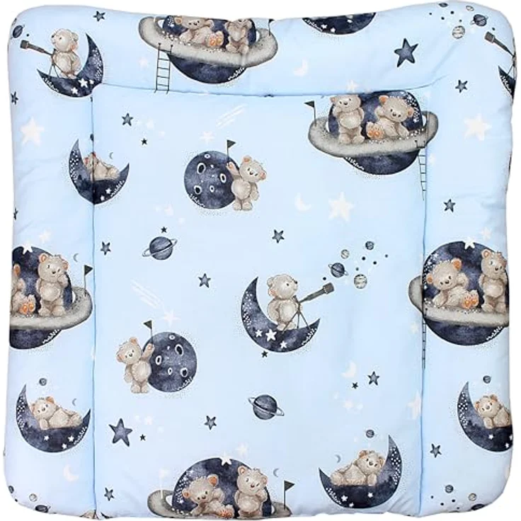 TupTam Baby Wickeltischauflage mit Baumwollbezug Gemustert, Farbe: Bären im Kosmos, Größe: 70x60 cm – Bild 2