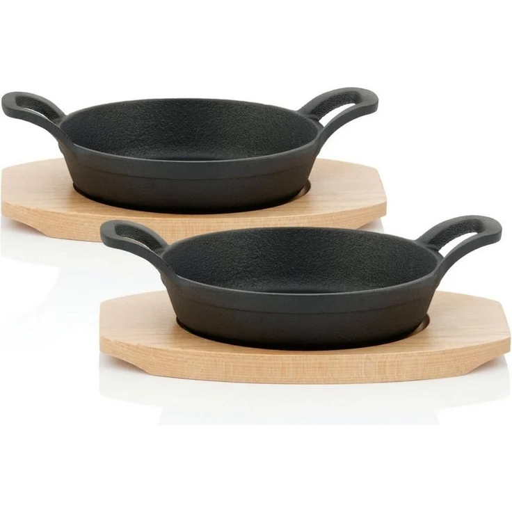 BBQ-Toro Servierpfanne Gusseisen Servierpfännchen mit Holzunterlage (2 Stück), Ø 16, Gusseisen – Bild 5