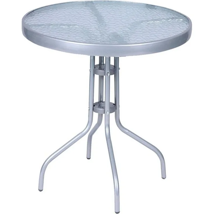 Gartentisch Bistrotisch Rund Ø 60 H70cm Glas/Metall Silber Balkontisch Glastisch