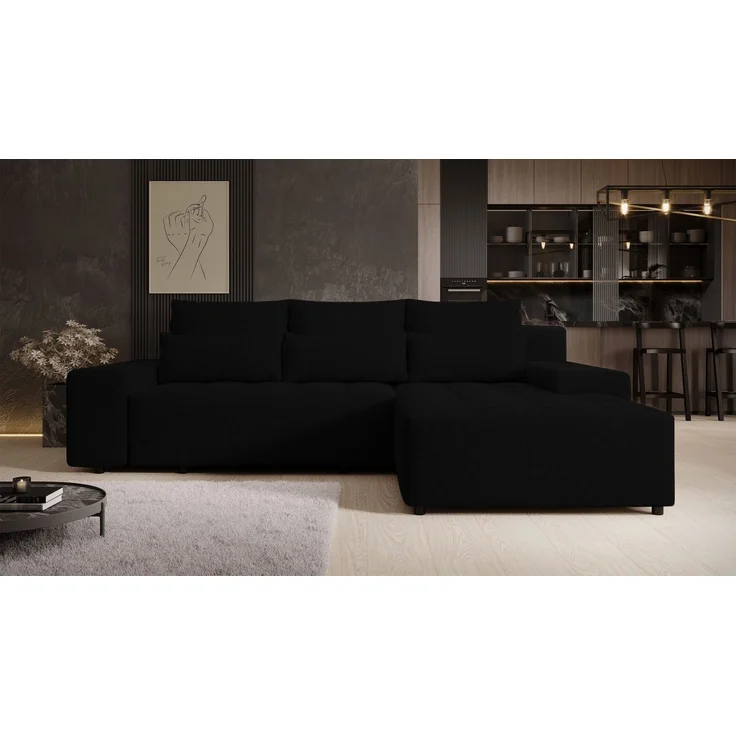 Selsey 'Neluro' Ecksofa mit Schlaffunktion & Bettkasten, Chenille wasserabweisend, Universal, Schwarz – Bild 2