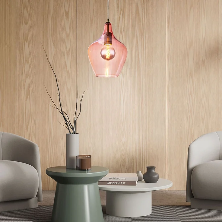 2x Hängeleuchte, silber, Glas pink , H 150 cm – Bild 9