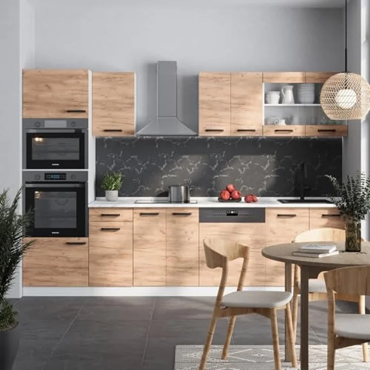 Küchenzeile R-Line Goldkraft Eiche/Weiß 300 cm AP Anthrazit Vicco – Bild 3