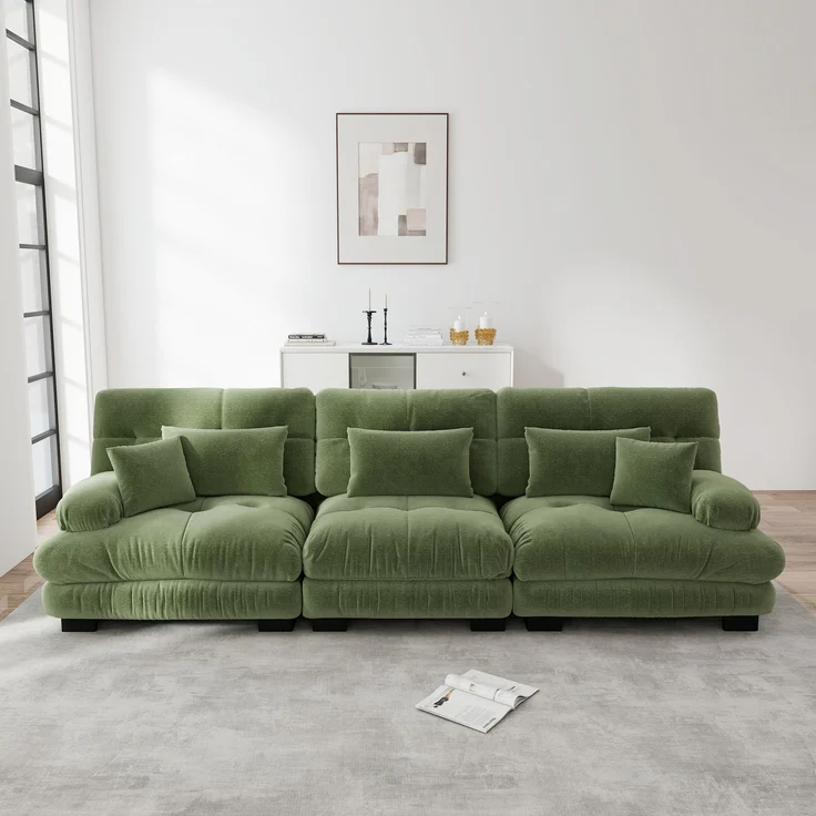 EINHOM 3-Sitzer Modulares Ecksofa mit Tiefensitz, Chenille Schlafsofa Komfortabel Gepolstert für Wohnzimmer, Apartment, Studio, Büro, Chenille Grünes – Bild 3
