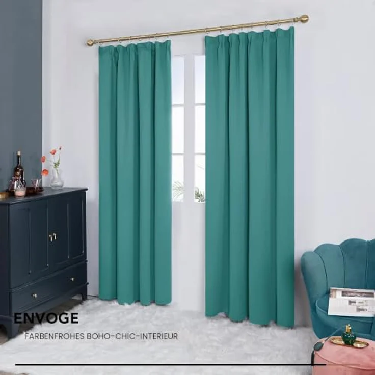 Deconovo Gardinen Wohnzimmer Blickdicht mit Kräuselband für Schienen Türkis | 2er Set, H 175 x B 140 cm, Thermogardine Wärmeisolierend, Schlafzimmer Vorhänge, für Thermal Curtain, UV-schutz, Übergardinen – Bild 5