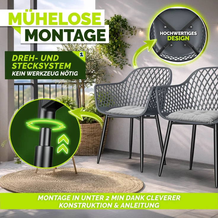 tillvex® Gartenstuhl 2er Set Wetterfest mit Armlehne | Outdoor Stühle bis 120kg belastbar | Gartenstühle UV-beständig | Terrassenstuhl Gartenmöbel Terrasse Balkon Outdoor Garten – Bild 3