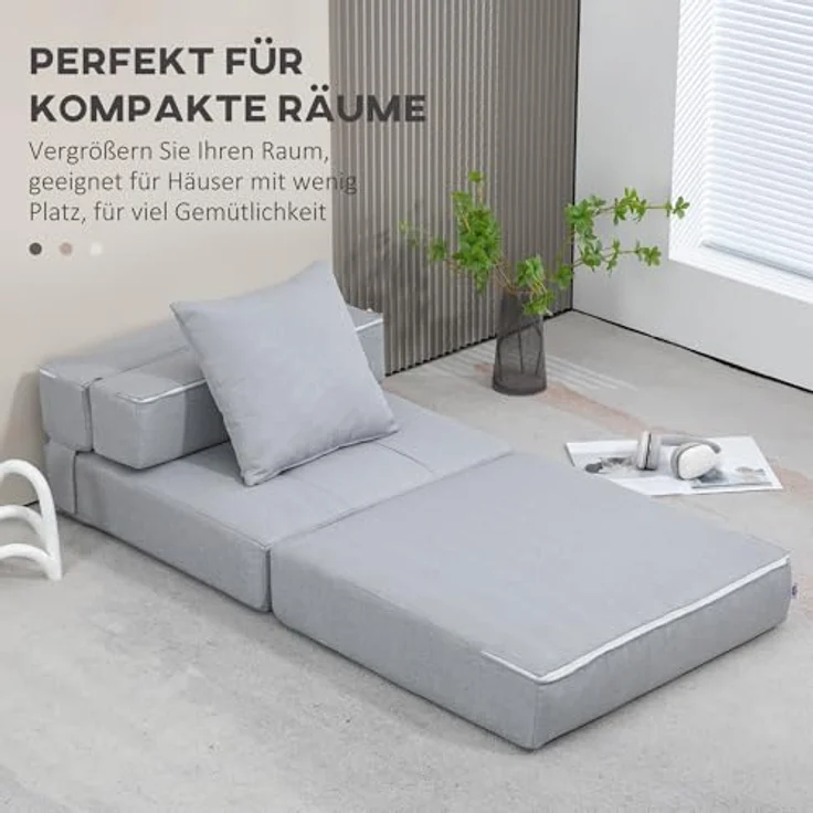 HOMCOM Sessel Einzelsofa mit Kissen, Klappsessel, 2-in-1 Design (Schlafsessel, 1-St, Bettsessel), bis 120 kg Belastbar, Blau – Bild 7