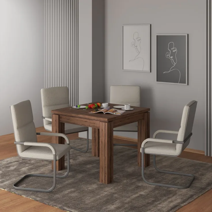 FORTE Dining Tables Esstisch ausziehbar, Holzwerkstoff, Braun, 90 x 75,9 x 90,4 cm