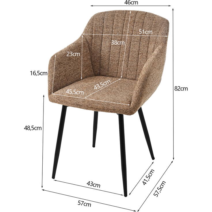 GOEURVANT 711 Esszimmerstühle 6er-Set mit Armlehnen, Chenille - Kaffee – Bild 8