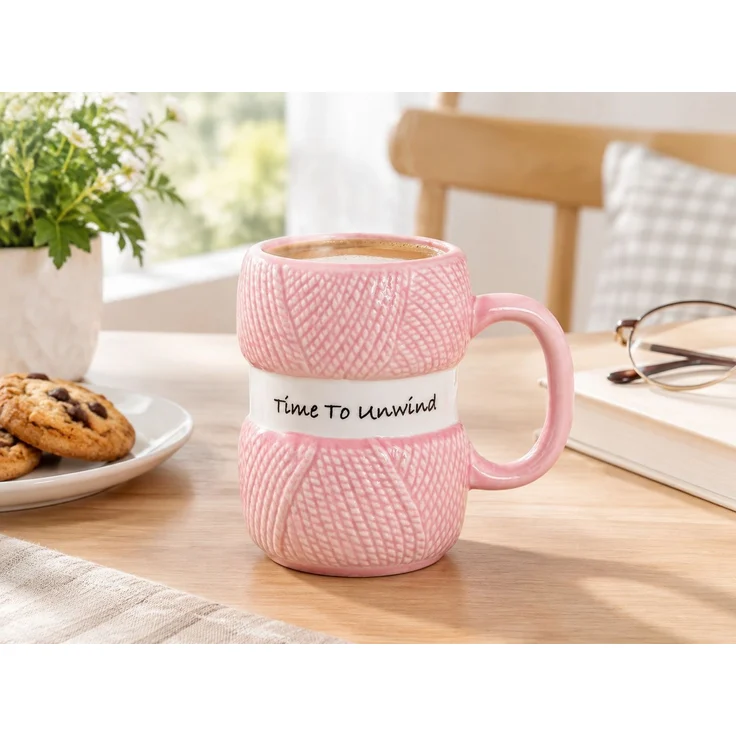 Kaffeetasse im Wollknäuel-Design Motivtasse Geschenkbecher aus Keramik Rosa 15 x 15 x 16 cm – Bild 2