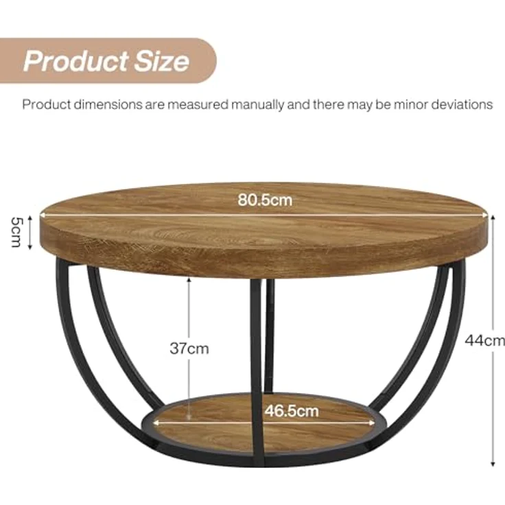 LITTLE TREE Runder Couchtisch, 81,3 cm, runder Couchtisch für Wohnzimmer, 2-stöckiger Holzakzent-Mitteltisch mit offenem Stauraum, Industrie-Design, Wohnmöbel, Hellbraun – Bild 2