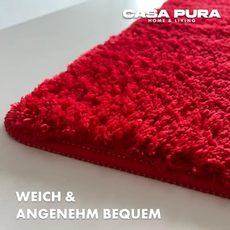 casa pura Badematte 50 x 60 cm rot, weicher Shaggy Badezimmerteppich, rutschfest und waschbar bei 40 Grad – Bild 2