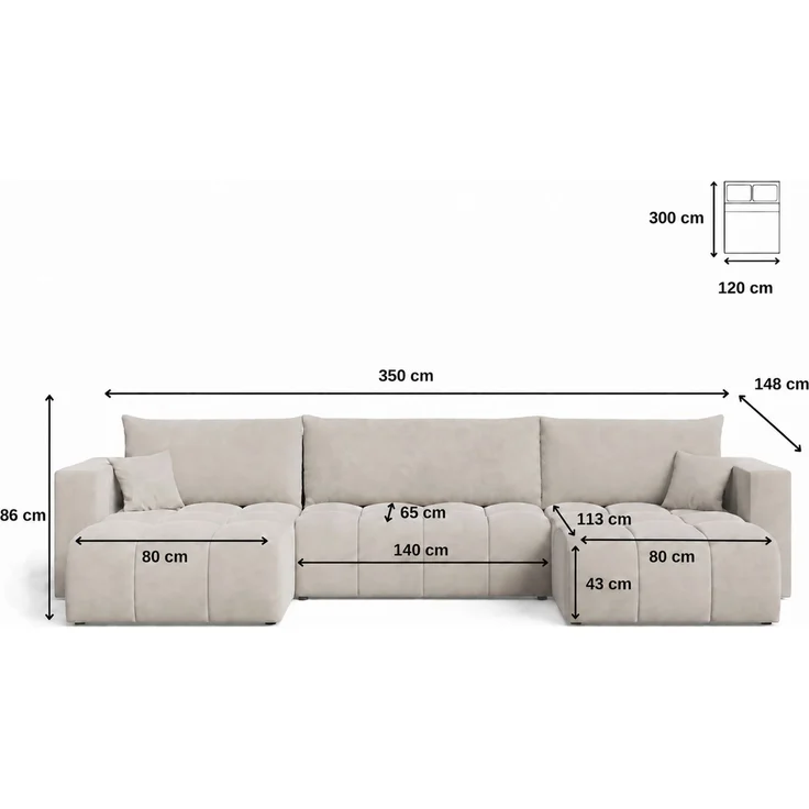 GRAINGOLD Ecksofa U-Form Neva U, Ecksofa mit Schlaffunktion, Bettkasten, mit losen Kissen, Bouclé-Stoff, Beige – Bild 6