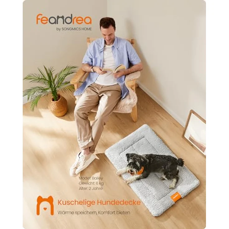Feandrea Hundedecke, Haustier Decke, für Hunde, Katzen, 75x50 cm, M, maschinenwaschbar, trocknergeeignet, rutschfest, hellgrau PPB019G01 – Bild 3