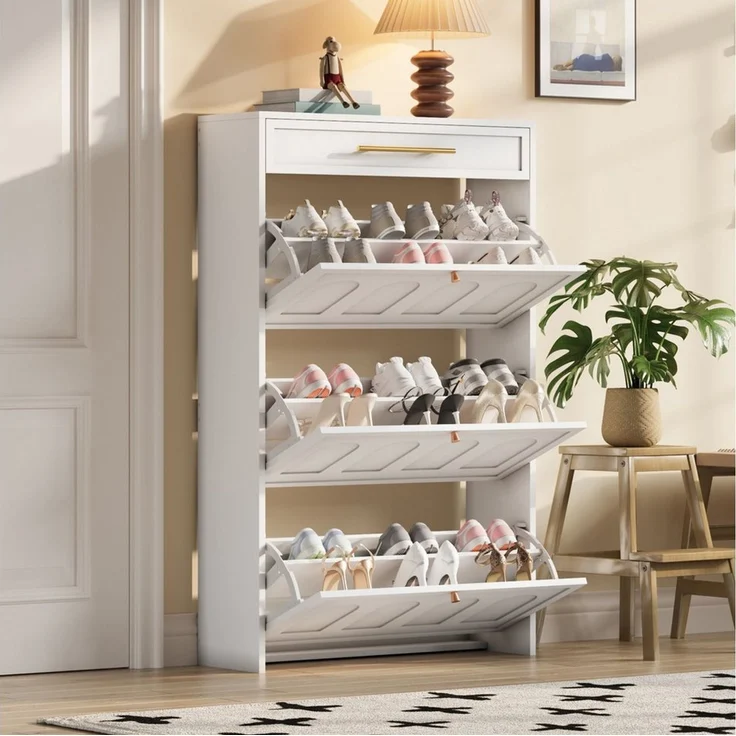 REDOM Schuhschrank Unsichtbarer Stauraum für Schuhe & mehr (nur 25 cm tief) (Packung, 1-St, Ideal als Schuhregal oder vielseitiger Organizer für diverse Räume) In Weiß, 70 cm breit, mit 6 offenen Fächern und einer Schublade – Bild 4