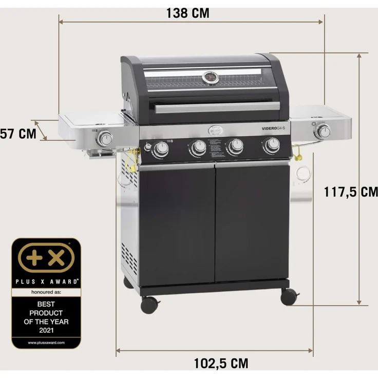 RÖSLE BBQ Gasgrill Videro G4-S Vario+ Schwarz mit Schutzhaube XL – Bild 3
