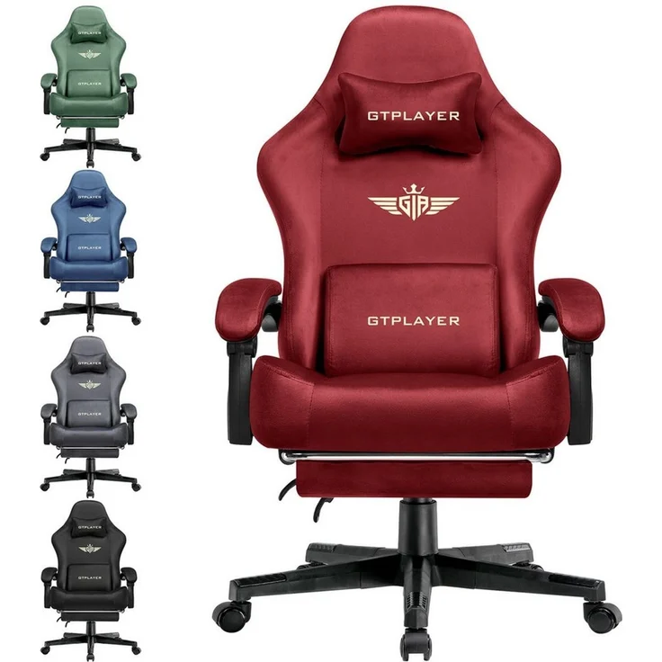 GTPLAYER Gaming-Stuhl Atmungsaktiver Bürostuhl, ergonomisch Hochwertiger - Stoff/Kunstleder, 160° Verstellbare Rückenlehne und ausziehbare Fußstütze – Bild 1