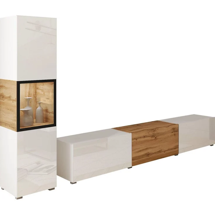 INOSIGN Wohnwand BERLIN I, (Komplett-Set, 2-St), moderne grifflose Mediawand Breite 220 cm, Vitrine mit Verglasung – Bild 1