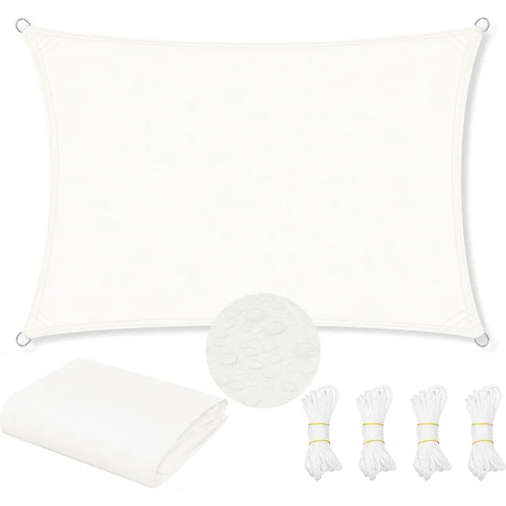 WOLTU Sonnensegel Wasserdicht 5x7 m Rechteckig 95% UV Schutz Segeltuch 200 g/m² Polyester Sonnenschutz Schattenspender für Balkon Terrasse Garten, mit Befestigungsseilen, Creme