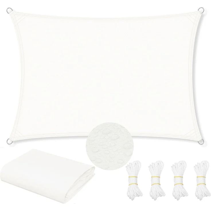 WOLTU Sonnensegel Wasserdicht 5x7 m Rechteckig 95% UV Schutz Segeltuch 200 g/m² Polyester Sonnenschutz Schattenspender für Balkon Terrasse Garten, mit Befestigungsseilen, Creme