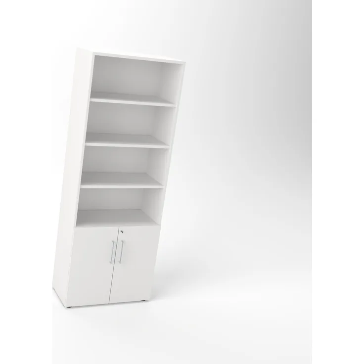 Rheinland Möbel Flügeltürenschrank Cabino 80×42×216 cm – abschließbarer Aktenschrank 2OH mit Regalaufsatz 4OH in Grau mit 110° Drehtüren & Metallgriff
