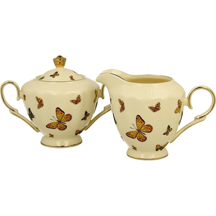 DUO ECRU BUTTERFLIES Zuckerdose und Milchkännchen, New Bone China Porzellan – Bild 1