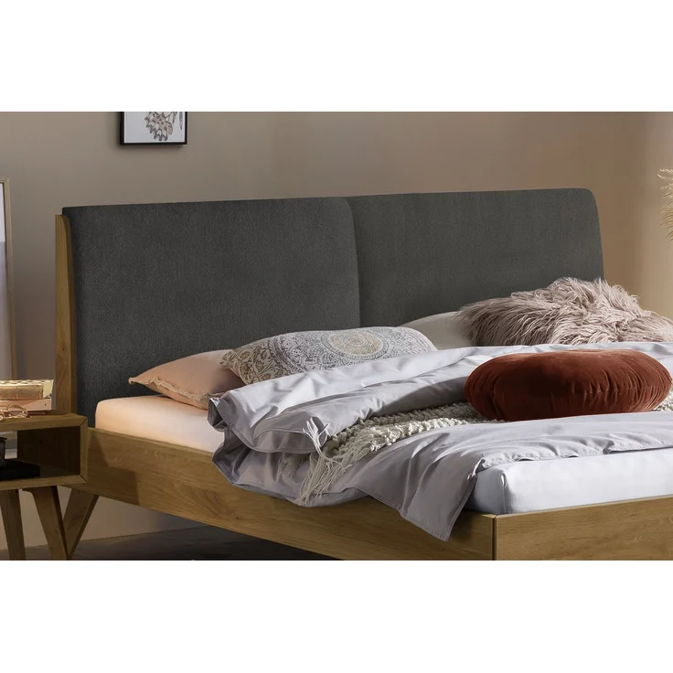 Hasena Massivholzbett Simone Wildeiche mit Polster-Kopfteil, Bezug Pace Grey 140x200 cm, Komforthöhe 25 cm – Bild 3
