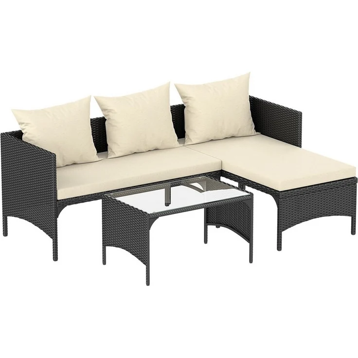 BIGZZIA Gartenlounge-Set Outdoor Gartenmöbel-Set Polyrattan, mit 1 Couchtisch, 2 gepolsterten Kissen, 3 Kissen – Bild 1