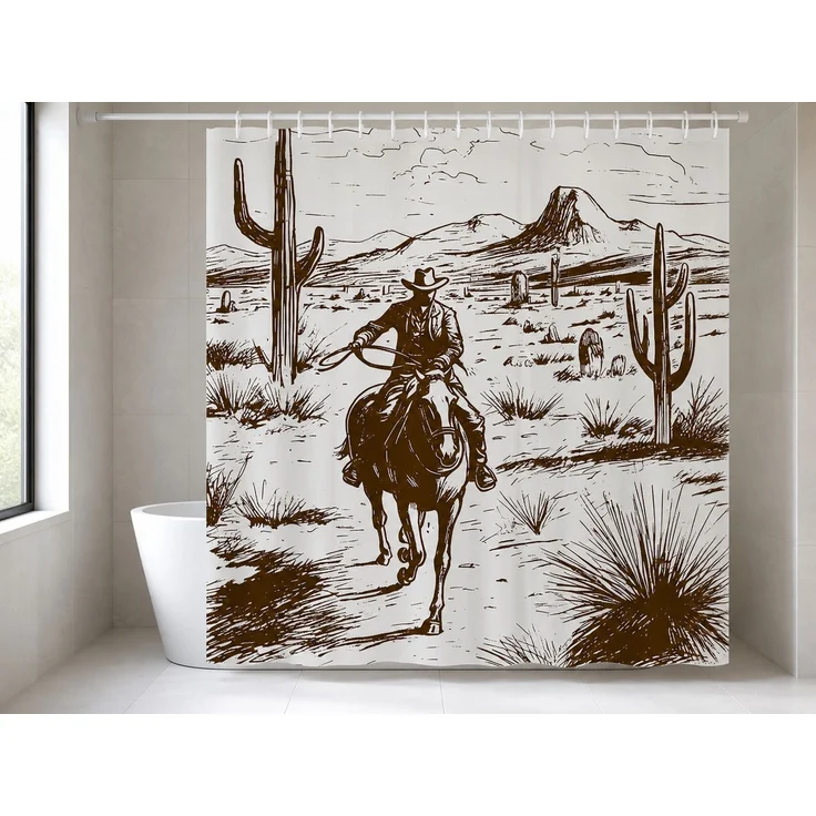 Wasserdichter Duschvorhang mit Westernmotiv Weiß-Braun 165 x 180 cm – Bild 2