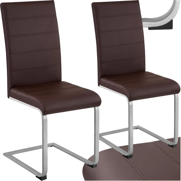 tectake 800451 2er Set Esszimmerstuhl, Kunstleder Stuhl mit hoher Rückenlehne, Schwingstuhl mit ergonomisch geformter Rückenlehne (2er Set braun | Nr. 402552)