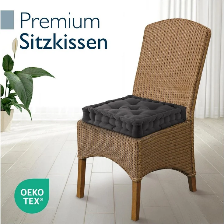 Beautissu Stuhlkissen 4er Set Bodenkissen Sitzkissen Mila, 40x40cm, Anthrazit, Matratzenkissen 10cm, 100% Baumwolle Stuhlkissen Indoor & Outdoor – Bild 1