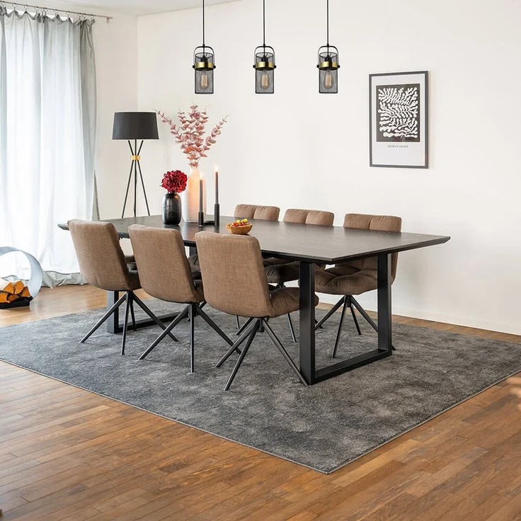 HOME DELUXE Essgruppe Eckig AVENCIA inkl. U-Fuß - 240 x 120 cm Dark Oak 6 Stühle Grau – Bild 1