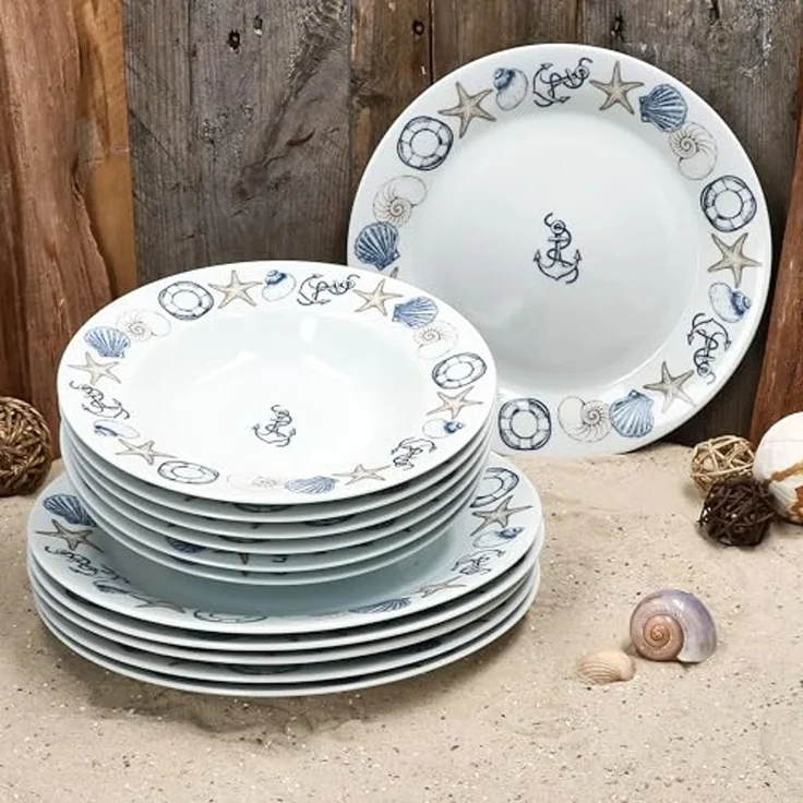 MamboCat Tafelservice Neptun 12tlg Tafelservice Porzellan 6 Pers Speiseteller Suppenteller, Porzellan – Bild 2