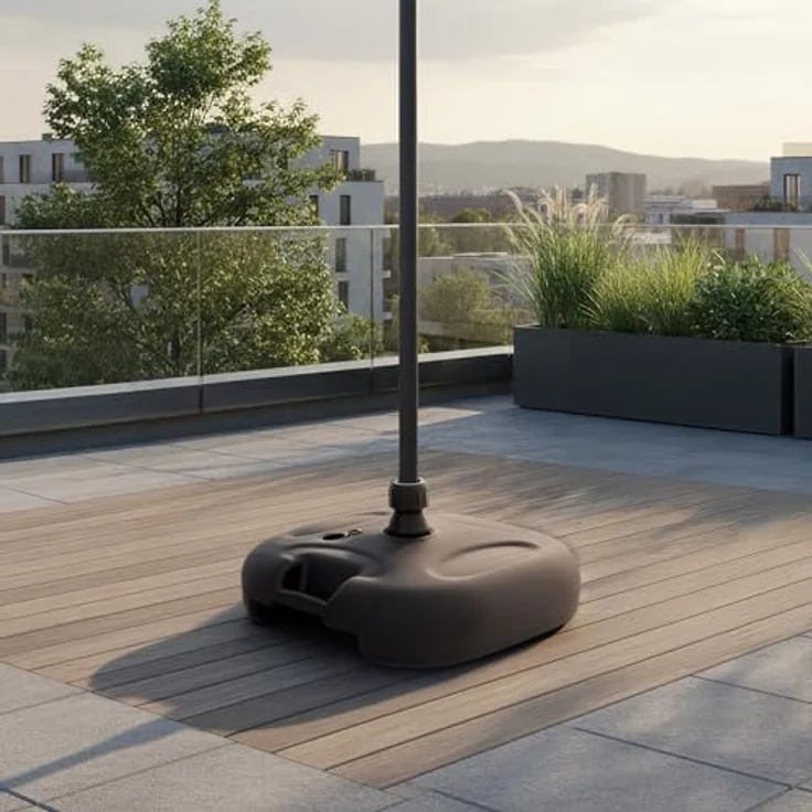 Doppler Füllsockel 20L befüllbar in anthrazit – Sonnenschirmständer für Schirme bis 180 cm, Kunststoff HDPE mit Griff, geeignet für Rohrdurchmesser 19–32 mm, Wasser- oder Sandbefüllung, 44×44×15 cm – Bild 4