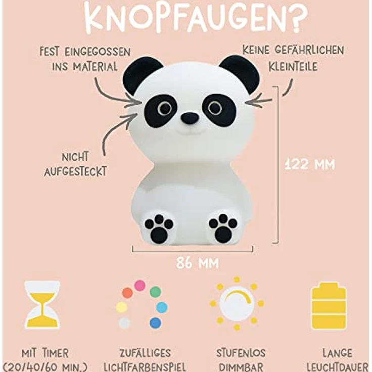 MegaLight LED Nachtlicht Kinder RGB-Farbwechsel | Nachtlicht Baby ohne verschluckbare Kleinteile | Stilllicht dimmbar Timer | Nachtlampe für Kinderzimmer Touch USB | Paddy Panda – Bild 3