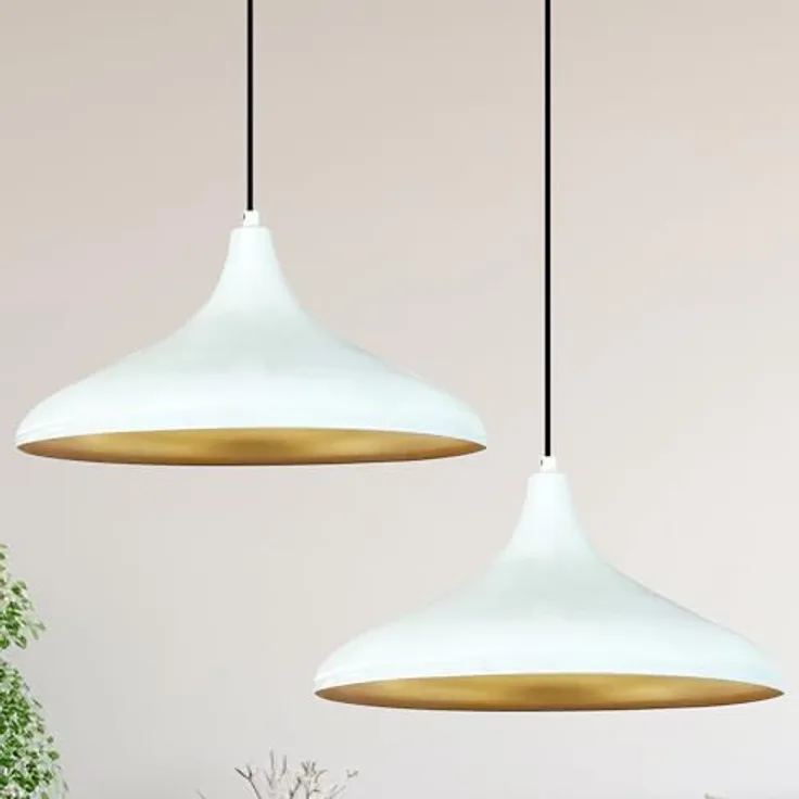 bamyum Hängelampe Champion, 2er Set Pendelleuchte Ø 35 cm, E27 Fassung, skandinavisches Design, weiß mit goldener Innenseite