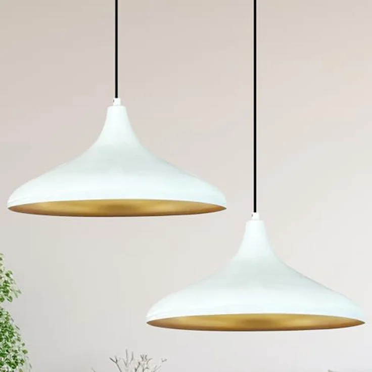 bamyum Hängelampe Champion, 2er Set Pendelleuchte Ø 35 cm, E27 Fassung, skandinavisches Design, weiß mit goldener Innenseite – Bild 1