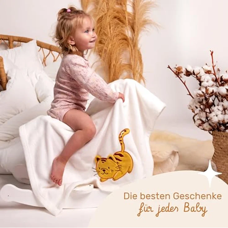 Be Mammy Personalisierte Babydecke mit 3D Applikation Warme Kuscheldecke mit Namen und Geburtsdatum; Perfektes Baby Geschenk; Blanket; Krabbeldecke BE20-280 (Weiß - Junge) – Bild 7